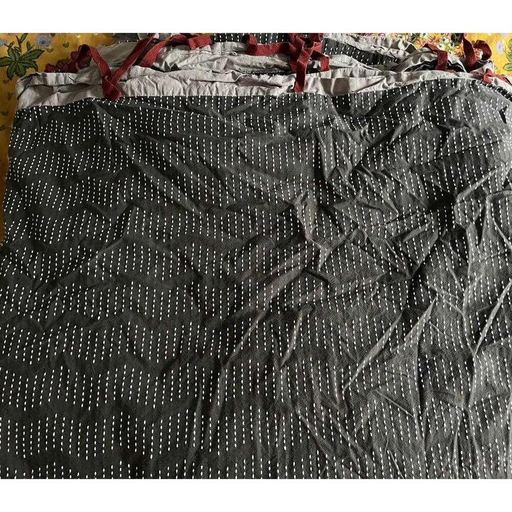 West Elm King Duvet Cover Pick Stitches Gray White Cotton Kantha Style - Picture 4 of 6